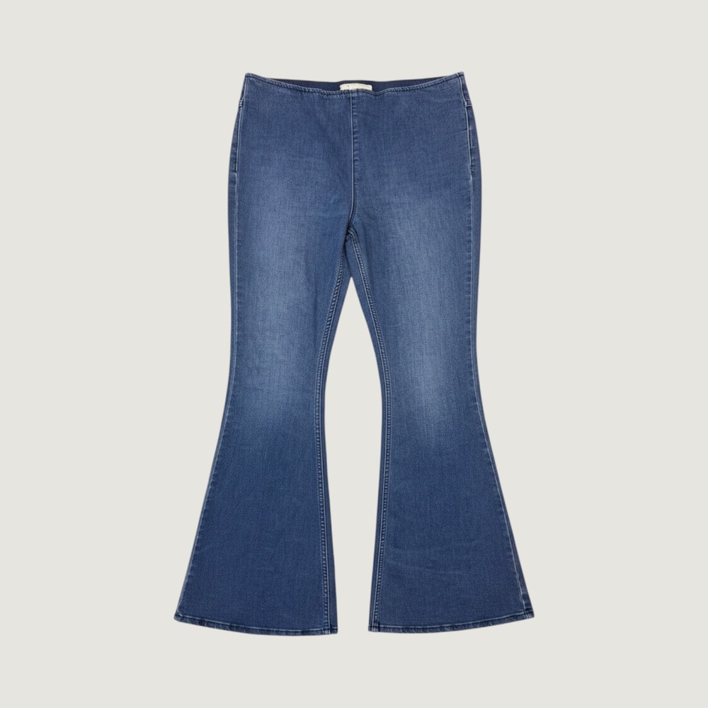 Free People Penny Pull On Flare Jeans Womens 31 Blue Denim Stretch High Rise